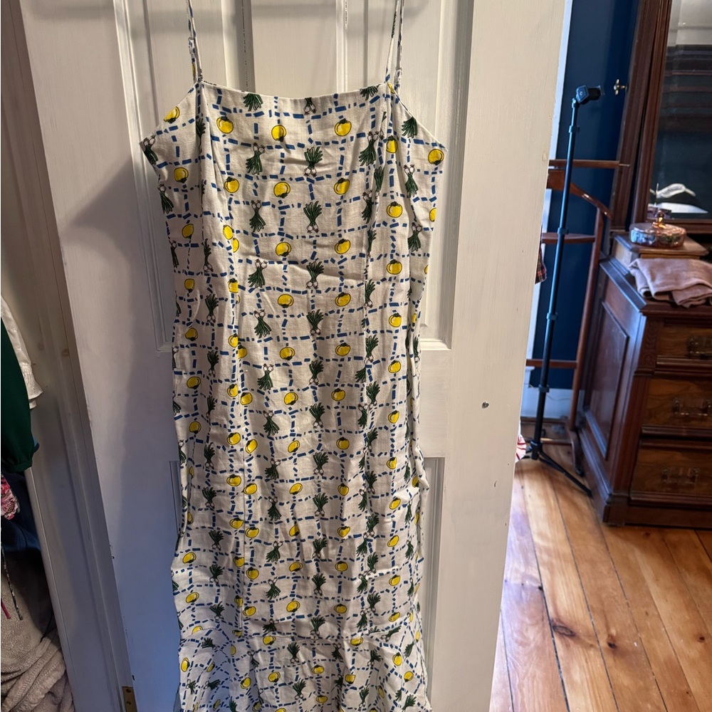 STAUD White Midi Dress with Lemon Print